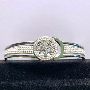 Tree of Life, sparkly stainless steel silver tone festive wedding cuff bracelet